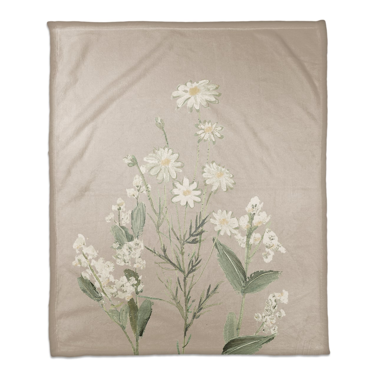 50" x 60" White & Green Botanicals Coral Fleece Blanket